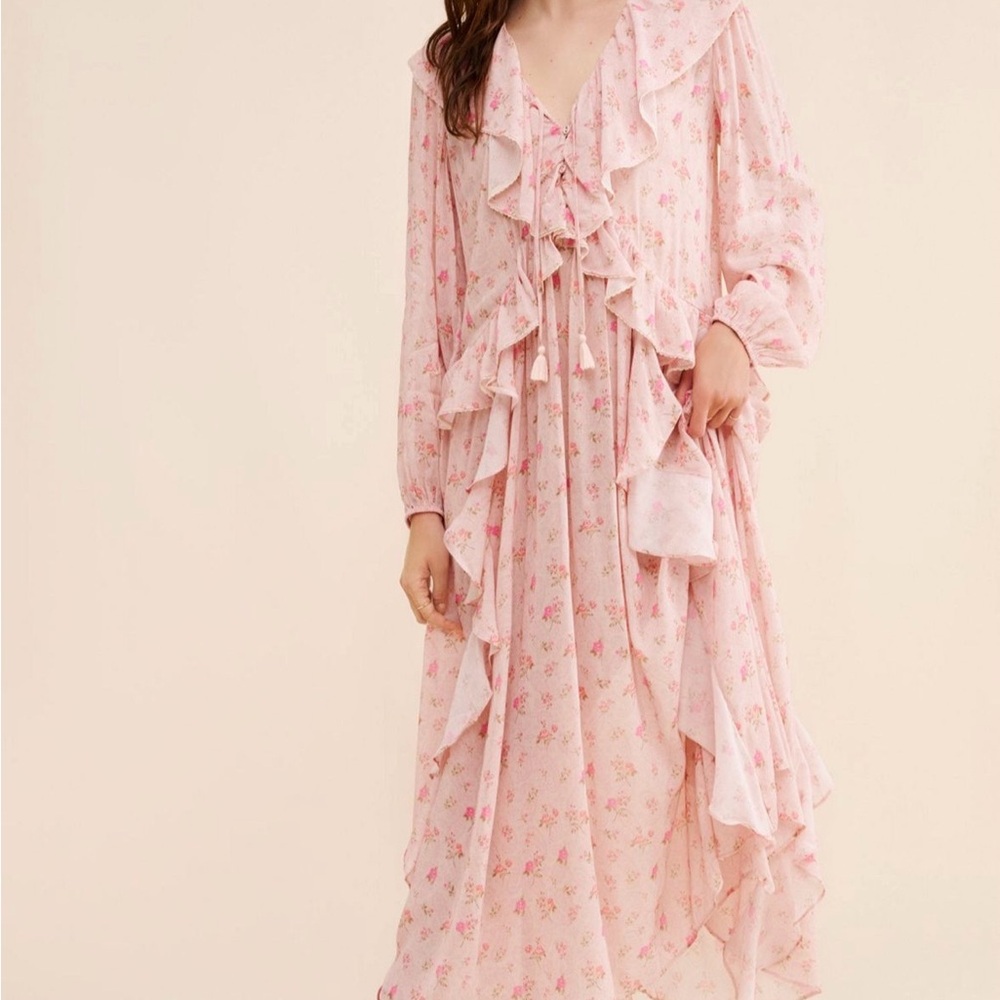 Spell Pink Floral Ruffle Maxi Dress
